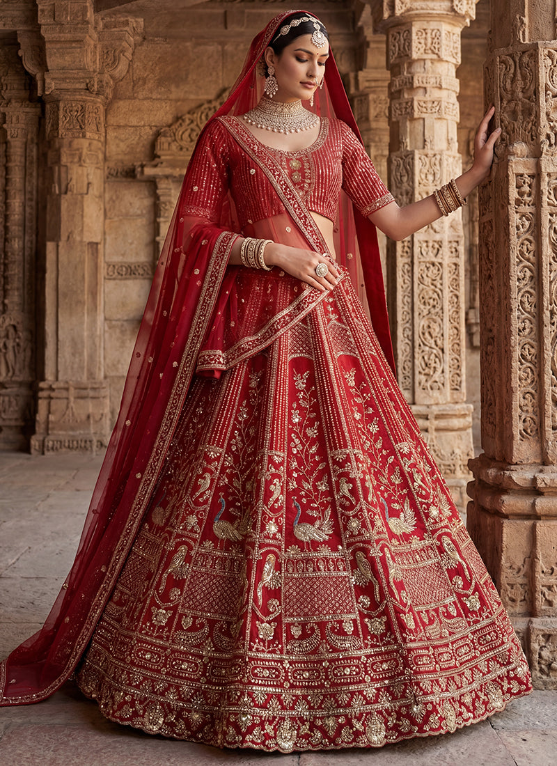 Silk Red Bridal Lehenga Choli Embroidery Work Lehenga Choli 390676