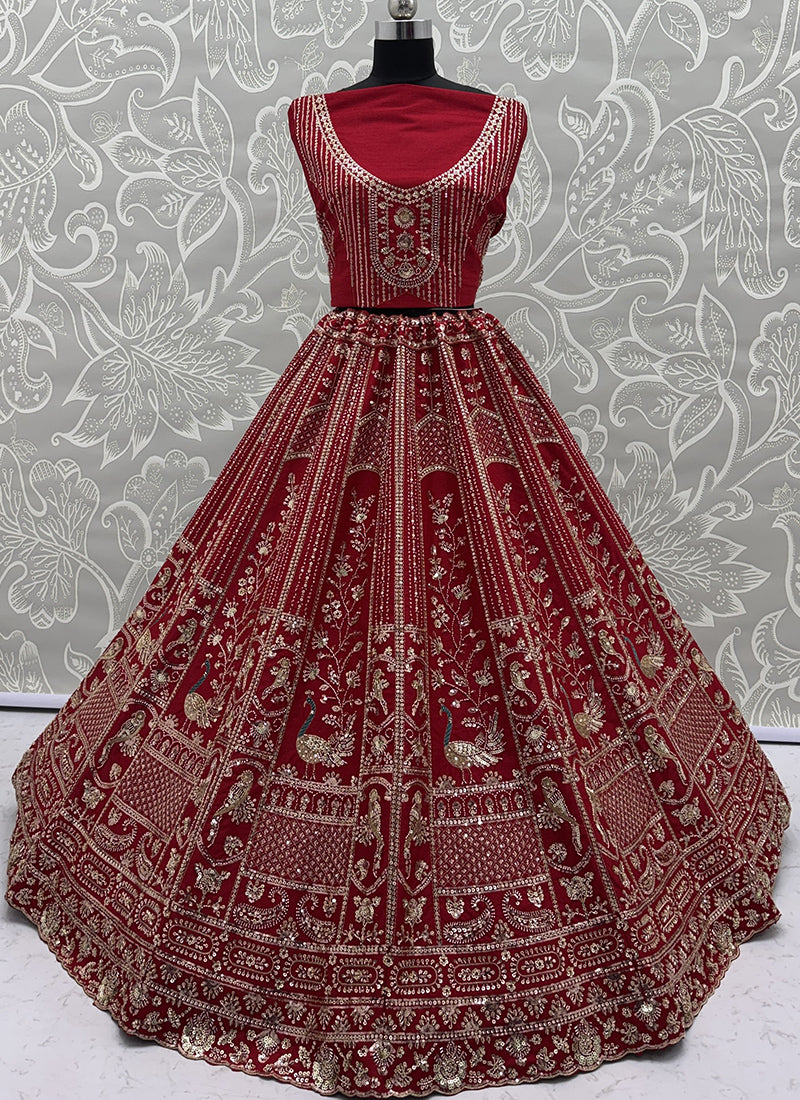 Silk Red Bridal Lehenga Choli Embroidery Work Lehenga Choli 390676