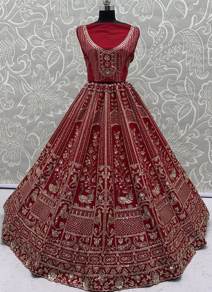 Silk Red Bridal Lehenga Choli Embroidery Work Lehenga Choli 390676