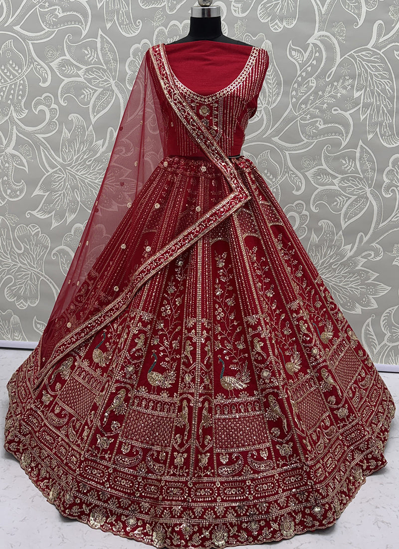 Silk Red Bridal Lehenga Choli Embroidery Work Lehenga Choli 390676