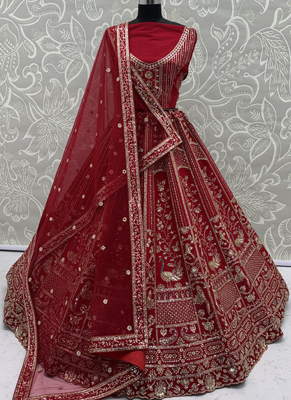 Silk Red Bridal Lehenga Choli Embroidery Work Lehenga Choli 390676