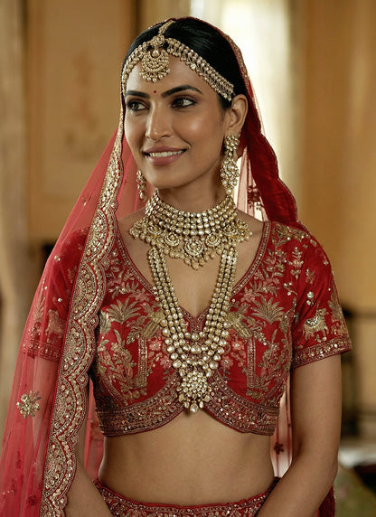 Silk Red Bridal Wear Heavy Work Bridal Lehenga Choli 388359