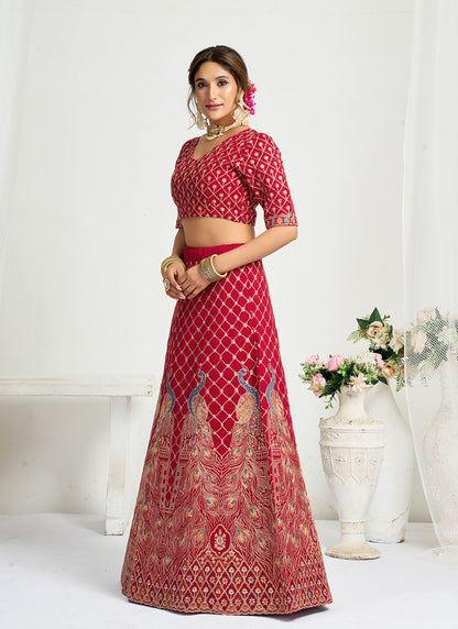 Silk Red Party Wear Zari Embroidery Work Lehenga Choli 386036