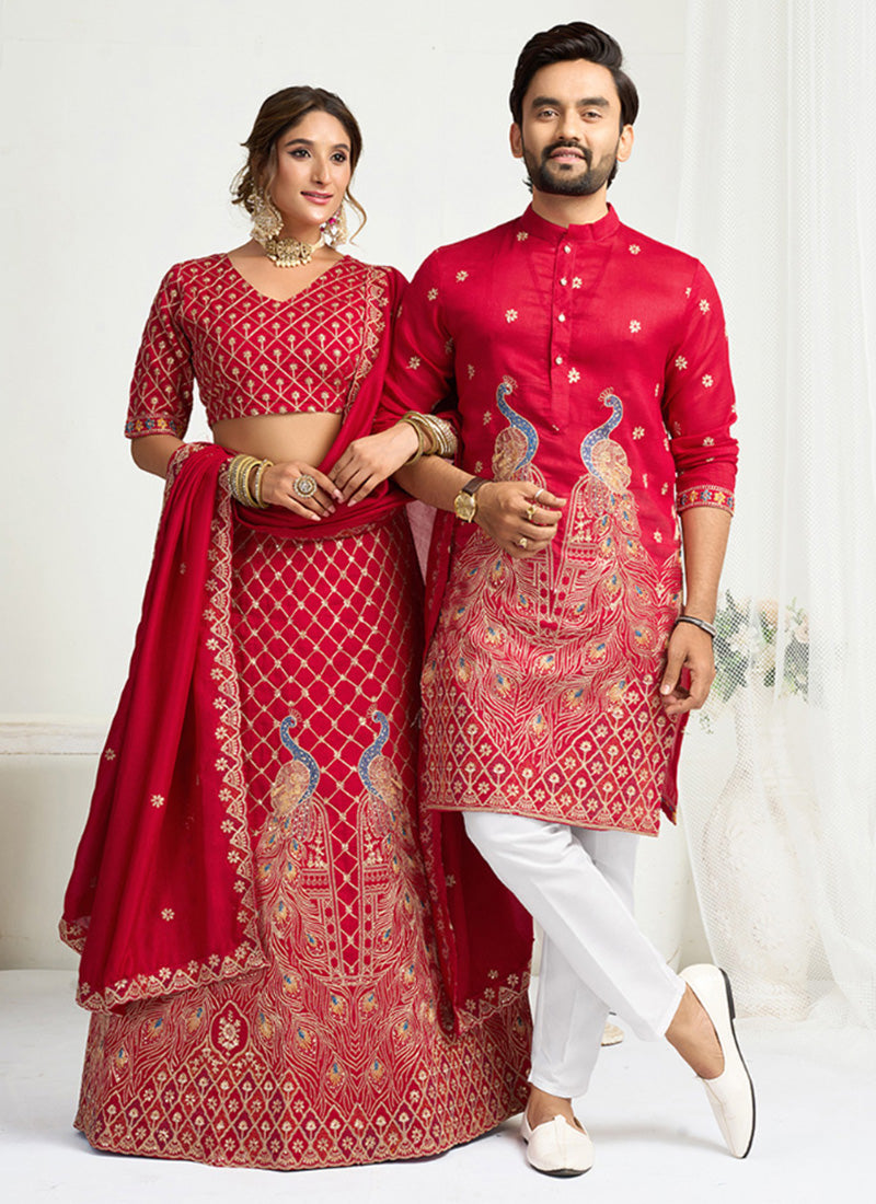 Silk Red Party Wear Zari Embroidery Work Lehenga Choli 386036