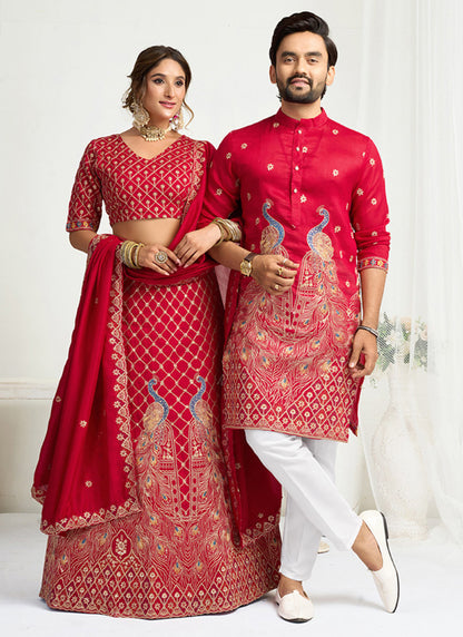 Silk Red Party Wear Zari Embroidery Work Lehenga Choli 386036