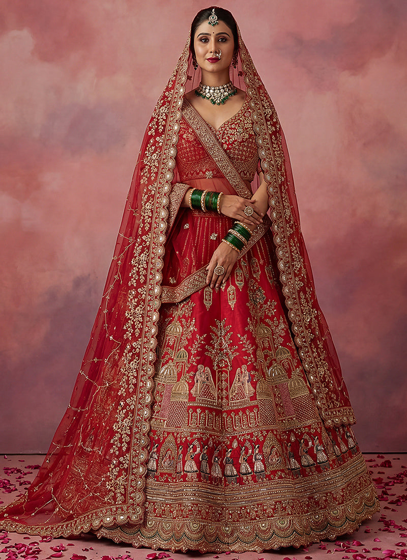 Red Silk Embroidery Work Wedding Wear Lehenga Choli SW125995