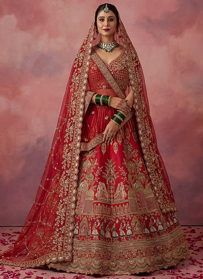 Red Silk Embroidery Work Wedding Wear Lehenga Choli SW125995