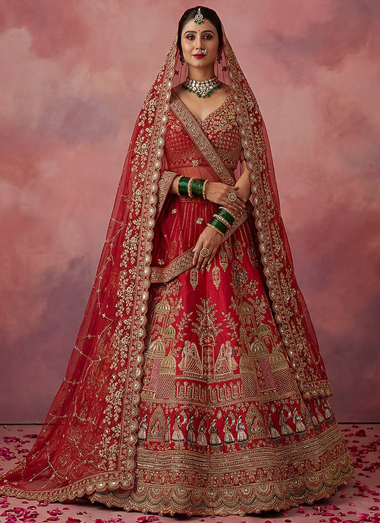 Red Silk Embroidery Work Wedding Wear Lehenga Choli SW125995