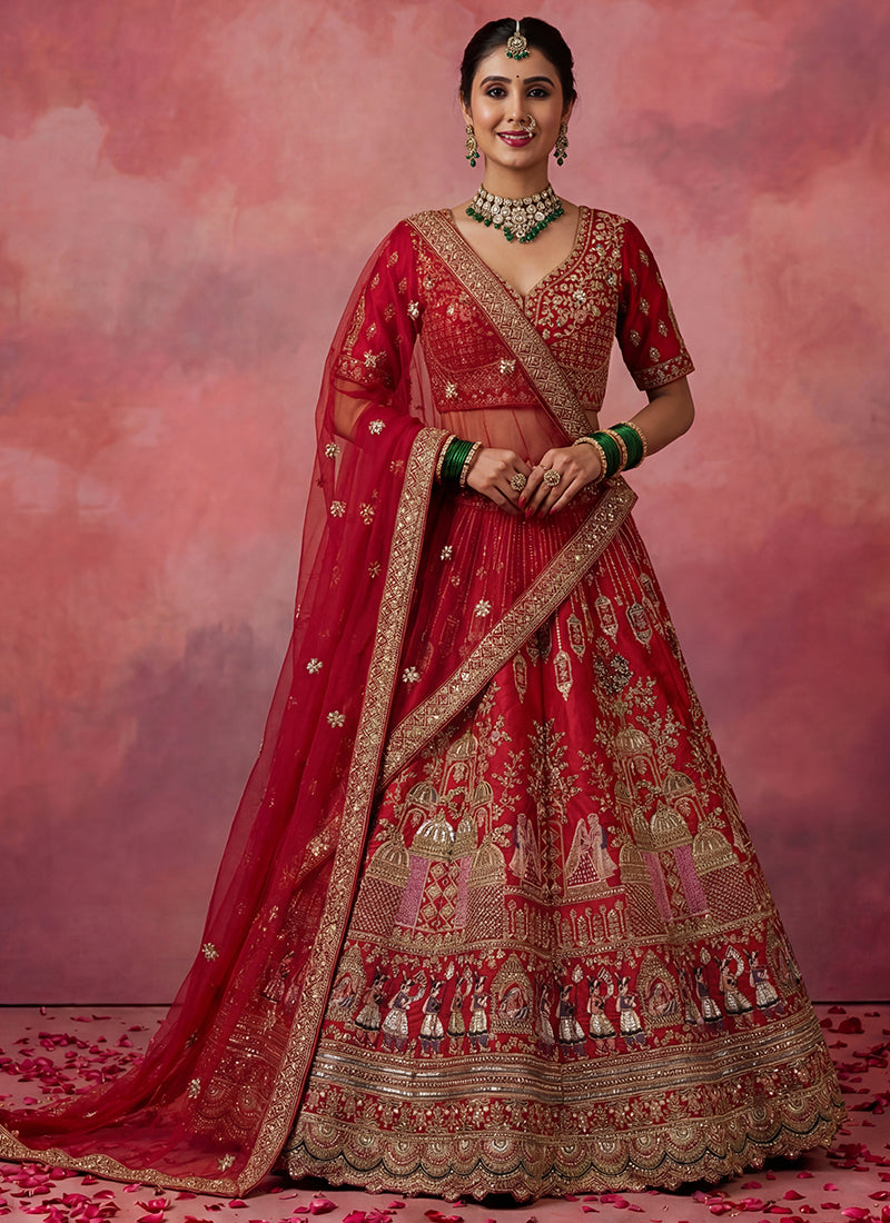Red Silk Embroidery Work Wedding Wear Lehenga Choli SW125995