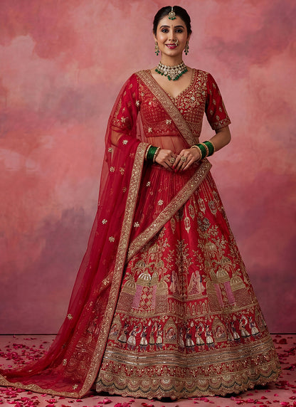 Red Silk Embroidery Work Wedding Wear Lehenga Choli SW125995