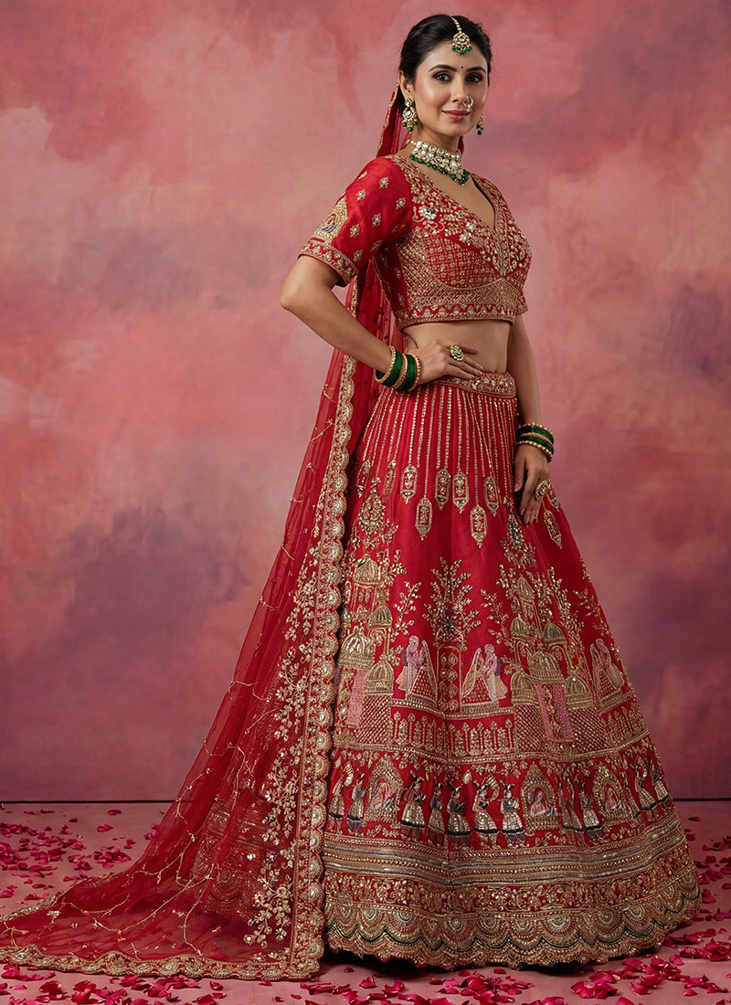 Red Silk Embroidery Work Wedding Wear Lehenga Choli SW125995