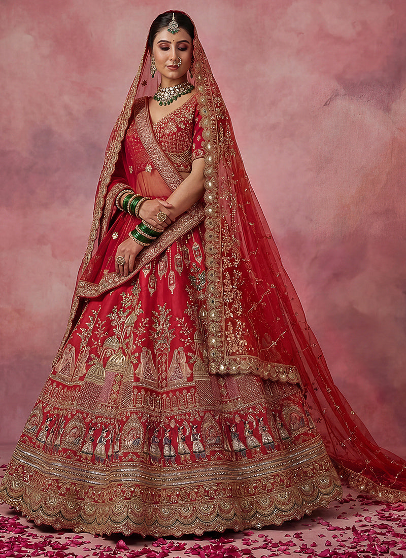 Red Silk Embroidery Work Wedding Wear Lehenga Choli SW125995
