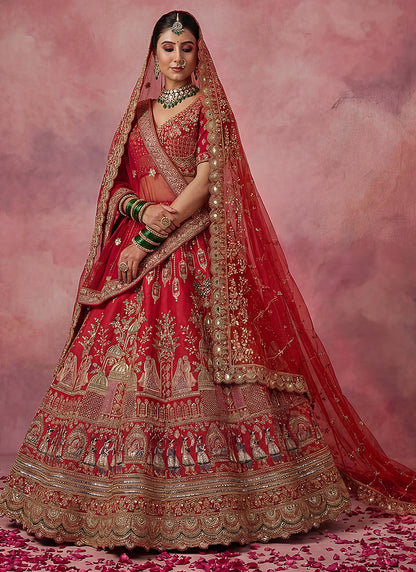 Red Silk Embroidery Work Wedding Wear Lehenga Choli SW125995