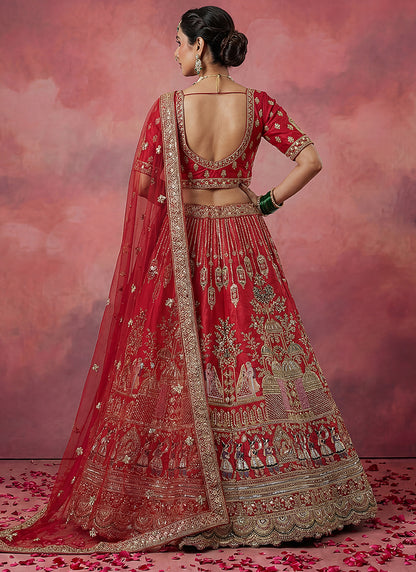 Red Silk Embroidery Work Wedding Wear Lehenga Choli SW125995