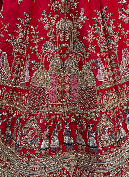 Red Silk Embroidery Work Wedding Wear Lehenga Choli SW125995