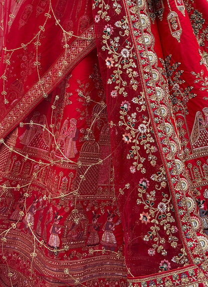 Red Silk Embroidery Work Wedding Wear Lehenga Choli SW125995