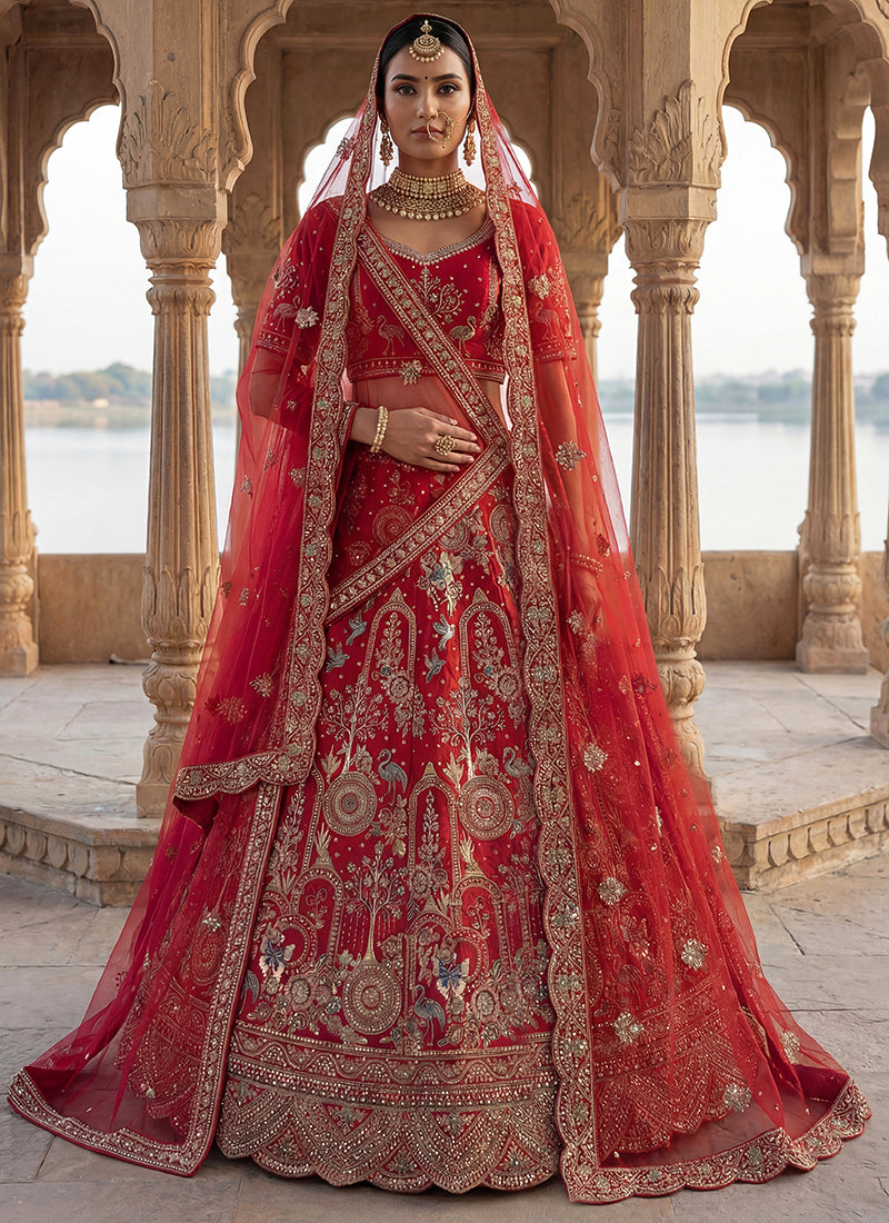 Red Silk Embroidery Work Wedding Wear Lehenga Choli SW391519