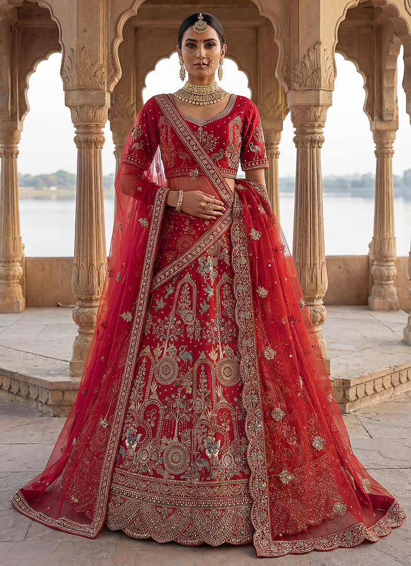 Red Silk Embroidery Work Wedding Wear Lehenga Choli SW391519