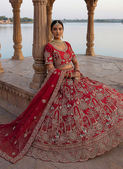 Red Silk Embroidery Work Wedding Wear Lehenga Choli SW391519