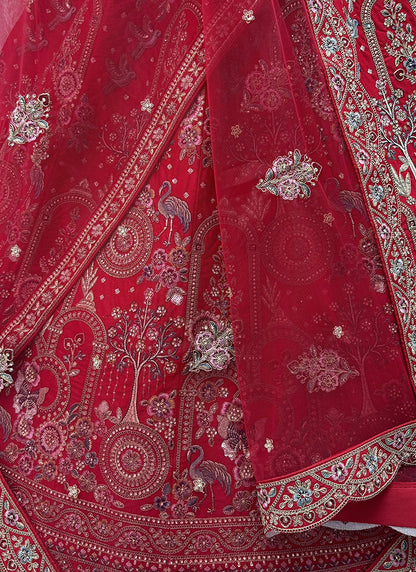 Red Silk Embroidery Work Wedding Wear Lehenga Choli SW391519