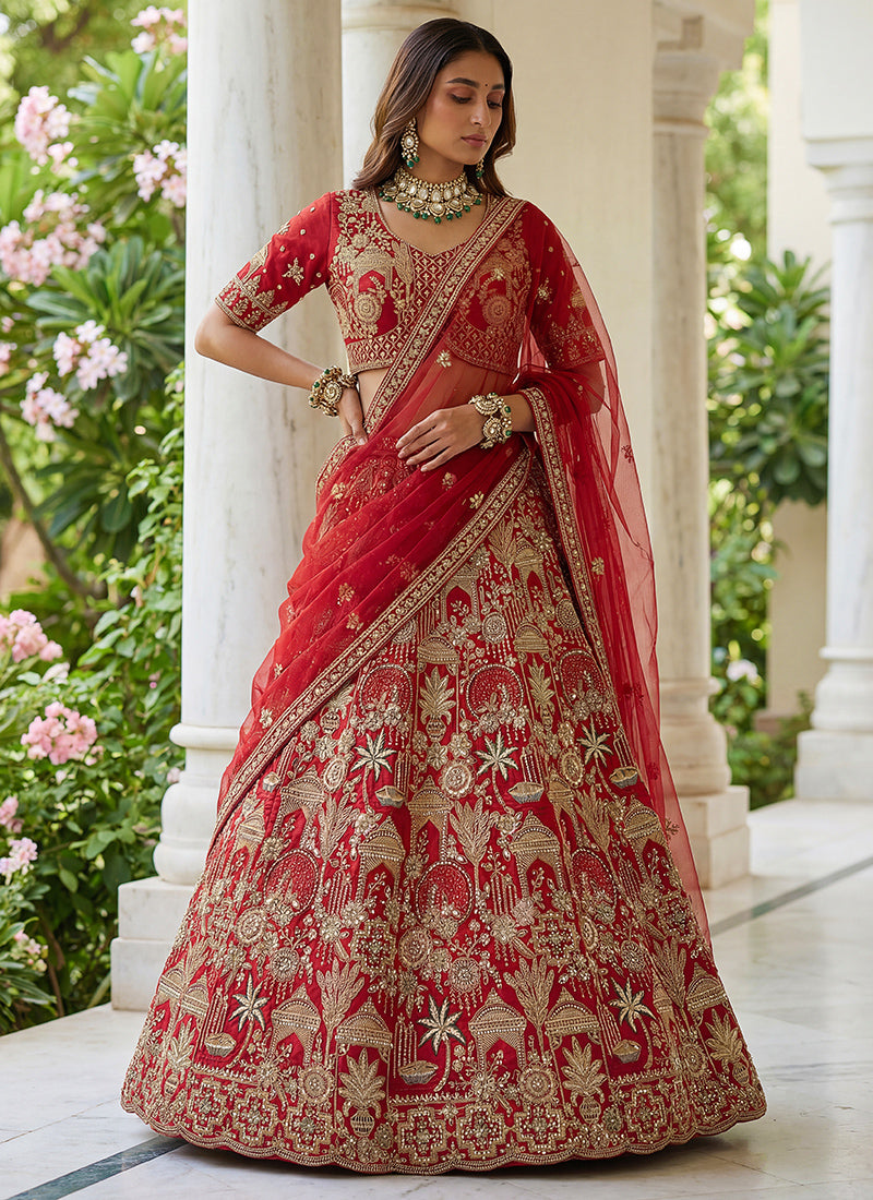 Red Silk Embroidery Work Wedding Wear Lehenga Choli SW703989