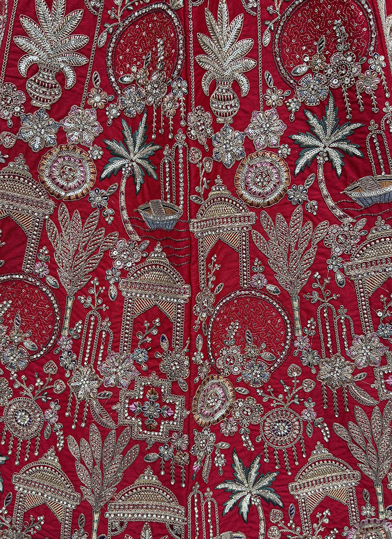 Red Silk Embroidery Work Wedding Wear Lehenga Choli SW703989