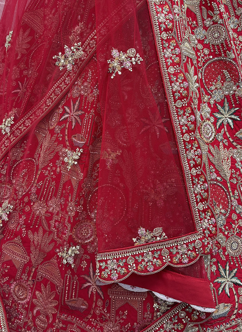 Red Silk Embroidery Work Wedding Wear Lehenga Choli SW703989