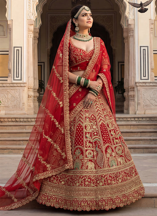 Red Silk Embroidery Work Wedding Wear Lehenga Choli SW865795