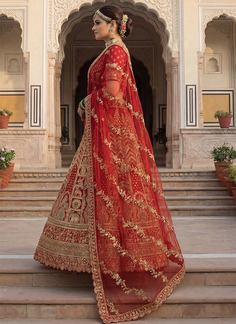 Red Silk Embroidery Work Wedding Wear Lehenga Choli SW865795