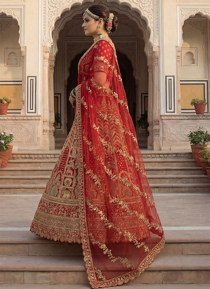 Red Silk Embroidery Work Wedding Wear Lehenga Choli SW865795