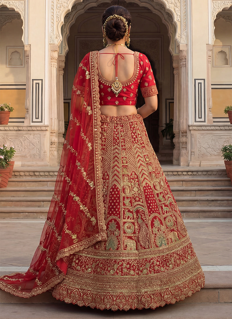 Red Silk Embroidery Work Wedding Wear Lehenga Choli SW865795