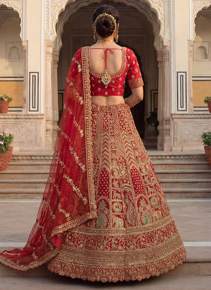 Red Silk Embroidery Work Wedding Wear Lehenga Choli SW865795