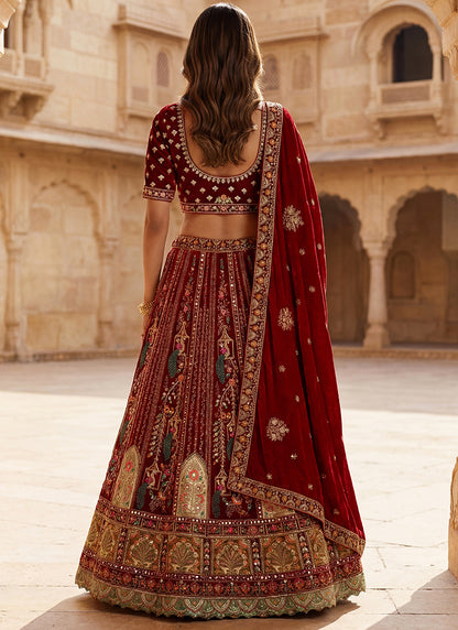 Red Velvet Embroidery Work Bridal Wear Bridal Lehenga Choli SW390997