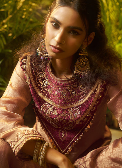 Fendi & Velvet Rose Gold Party Wear Sequins Work Readymade Cord Set 388153