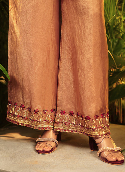 Fendi & Velvet Rose Gold Party Wear Sequins Work Readymade Cord Set 388153