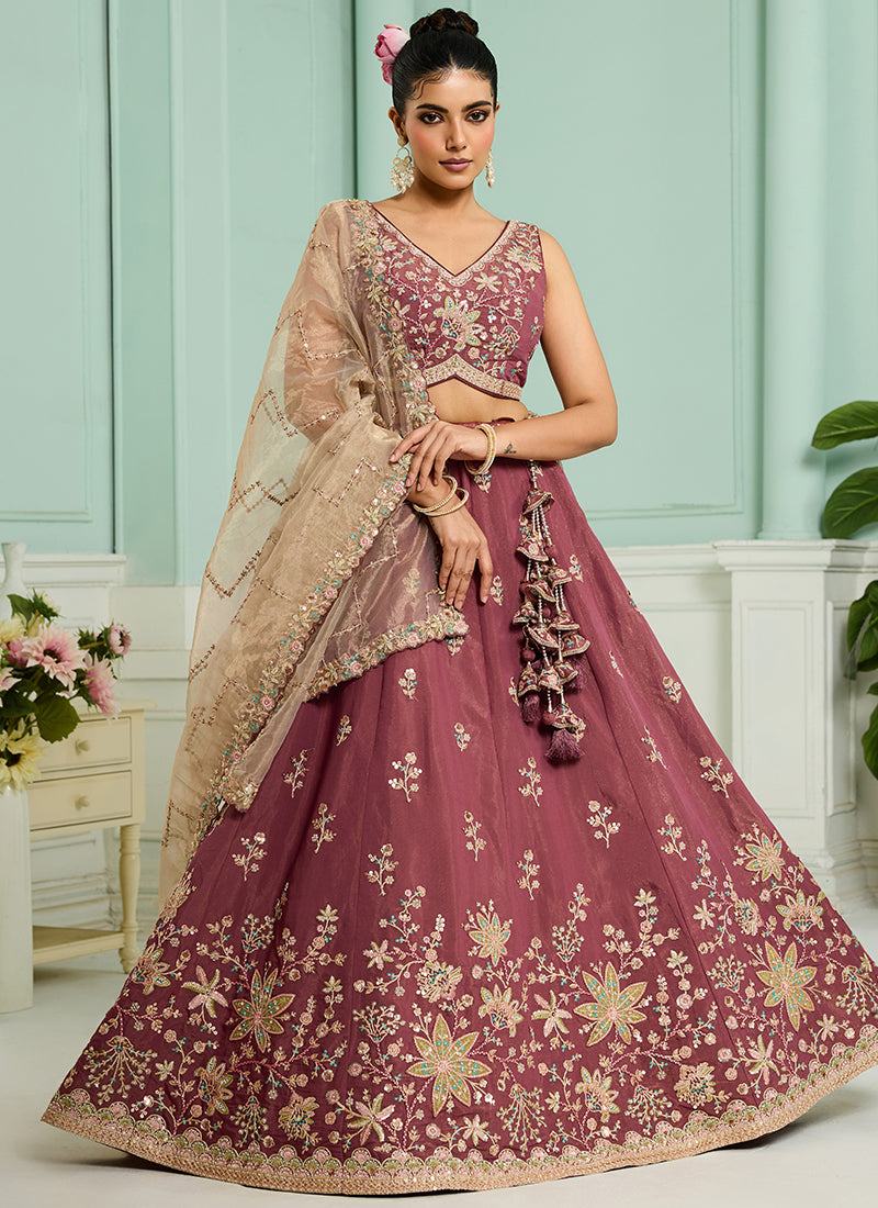 Georgette Rose Gold Bridal Lehenga Choli Embroidery Work Lehenga Choli 385351
