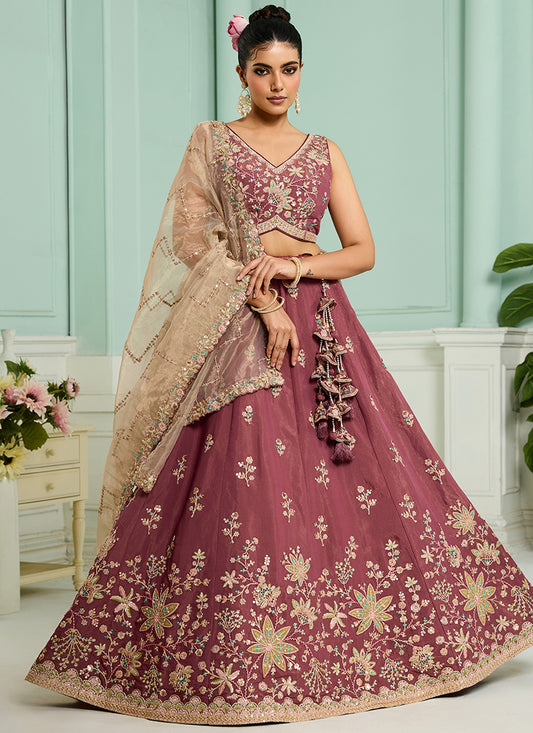 Georgette Rose Gold Bridal Lehenga Choli Embroidery Work Lehenga Choli 385351