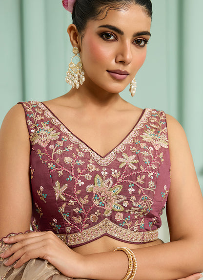 Georgette Rose Gold Bridal Lehenga Choli Embroidery Work Lehenga Choli 385351