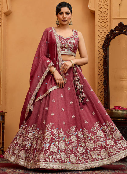Tissue Rose Gold Bridal Lehenga Choli Embroidery Work Lehenga Choli 385345