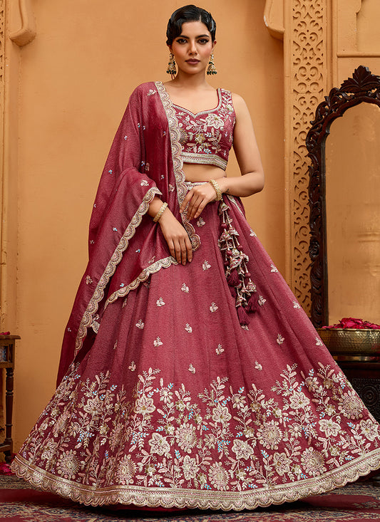 Tissue Rose Gold Bridal Lehenga Choli Embroidery Work Lehenga Choli 385345