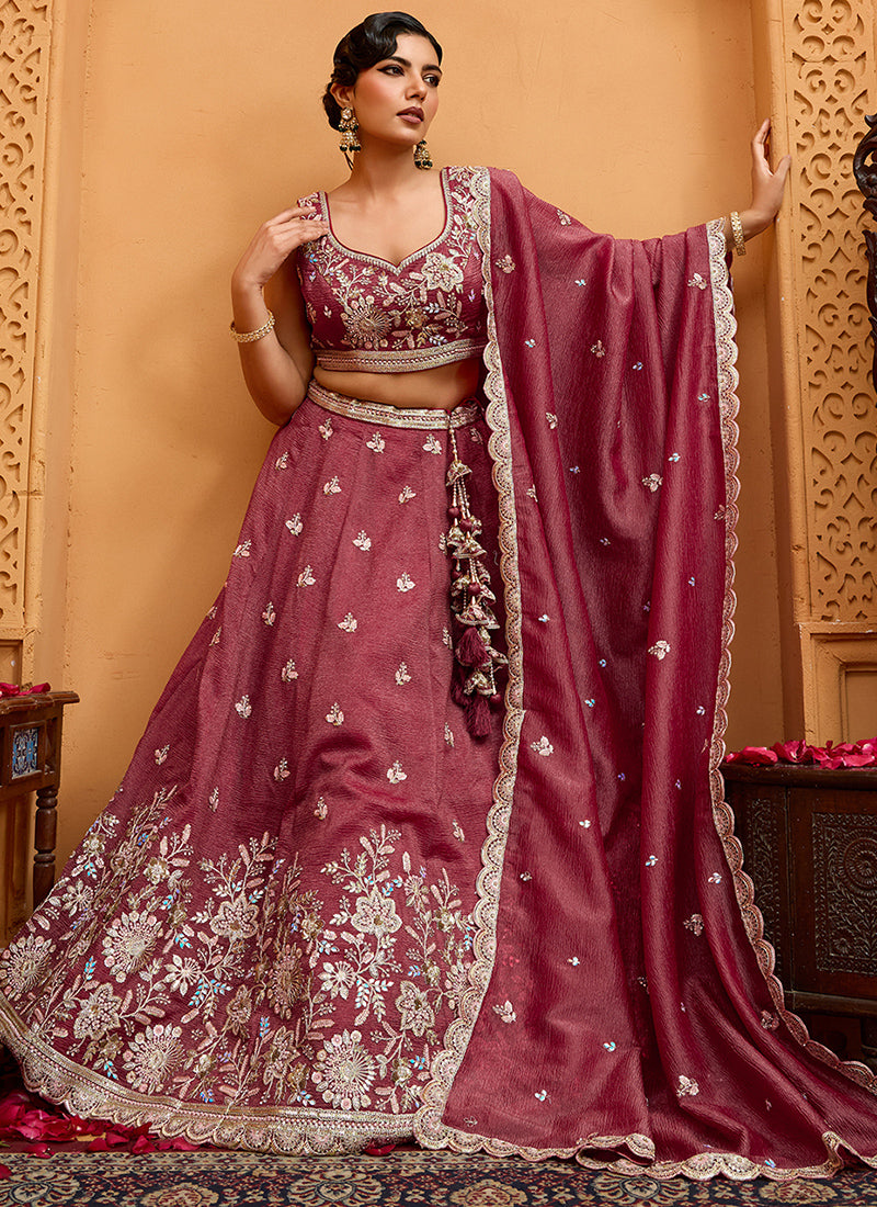 Tissue Rose Gold Bridal Lehenga Choli Embroidery Work Lehenga Choli 385345