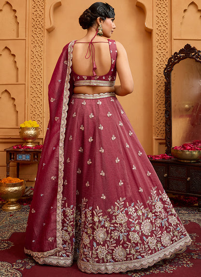 Tissue Rose Gold Bridal Lehenga Choli Embroidery Work Lehenga Choli 385345