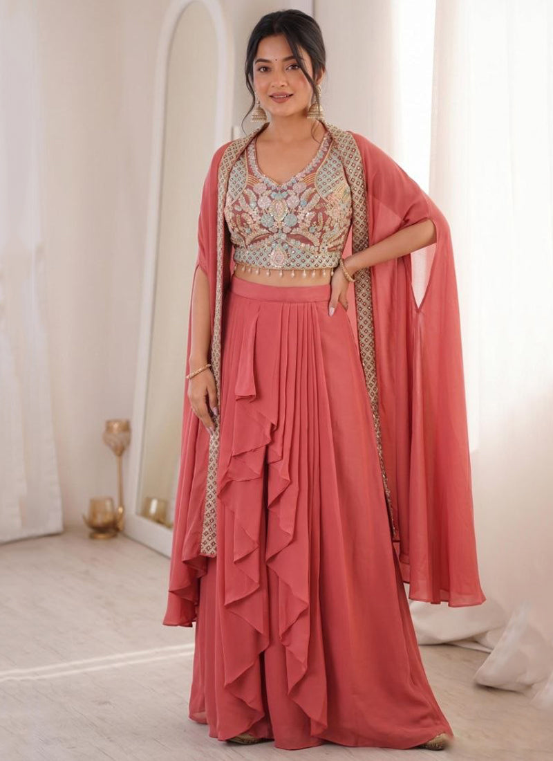 Rose Pink Silk Embroidery Work Party Wear Readymade Designer Suit SW239721