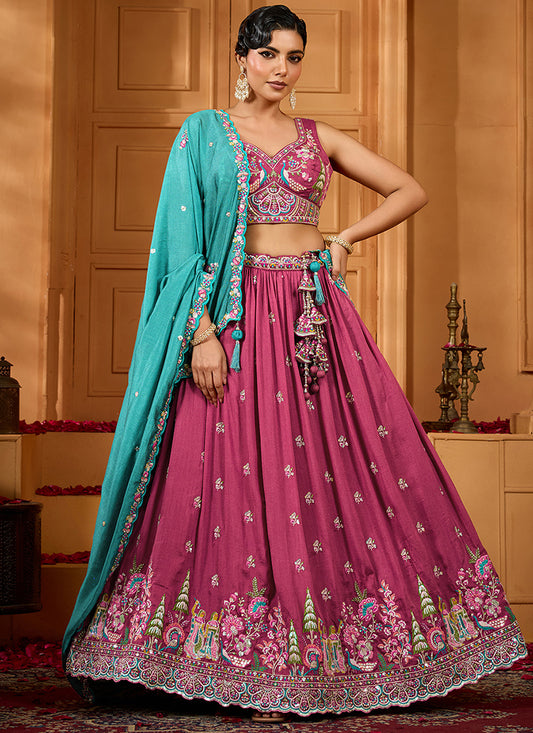 Vichitra Silk Rosegold Designer Wear Embroidery Work Lehenga Choli 385378