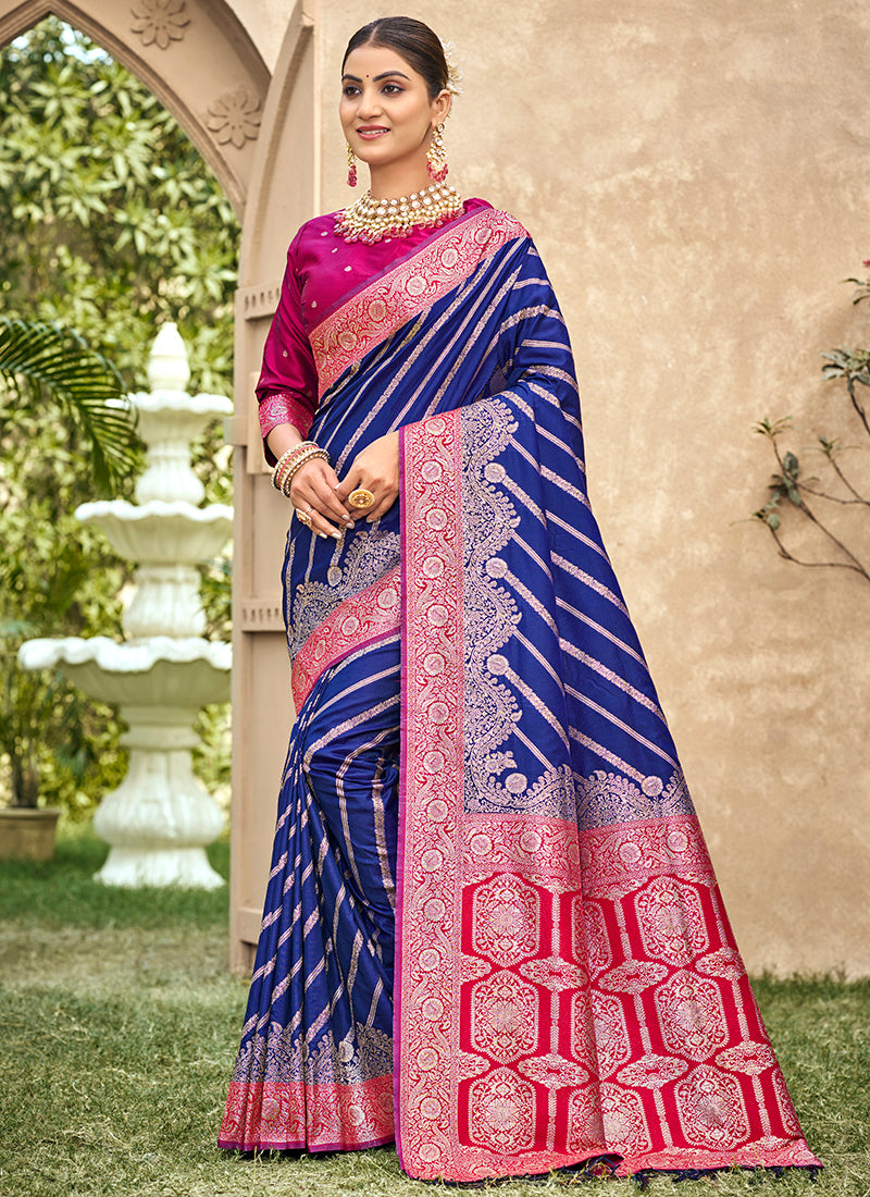Royal Blue Banarasi Silk Weaving Work Occasional Wear Saree SW876283