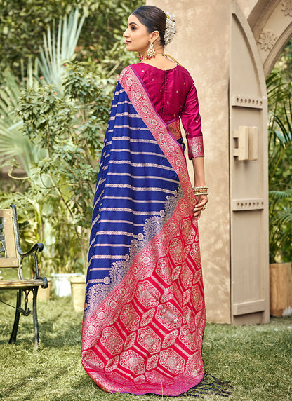 Royal Blue Banarasi Silk Weaving Work Occasional Wear Saree SW876283