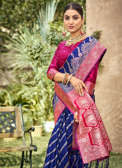 Royal Blue Banarasi Silk Weaving Work Occasional Wear Saree SW876283