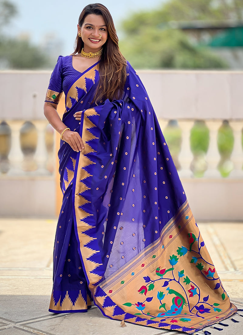 Paithni Silk Royal Blue Saree with Weaving Work for Wedding Wear 382538