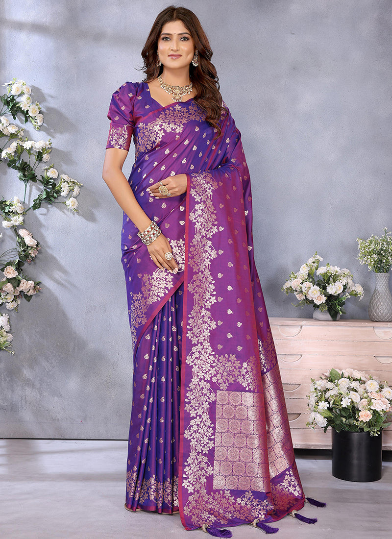 Banarasi Silk Royal Purple Saree with Zari Weaving Work for Wedding Wear 382937