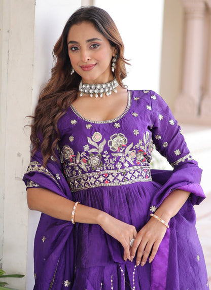 Gold Crush Royal Purple Festival Wear Sequins Work Readymade Lehenga Choli 388550